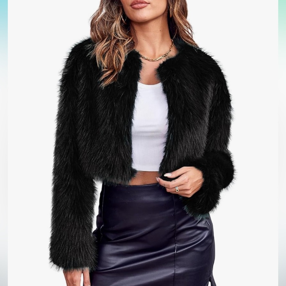 NEW Amazon cropped furry going out jacket in black